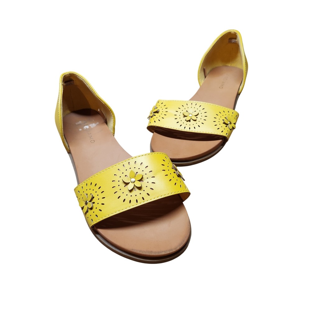 Andiamo Abraxton Wide Yellow Floral Perforated D'Orsay Flat Sandals Womens 10W